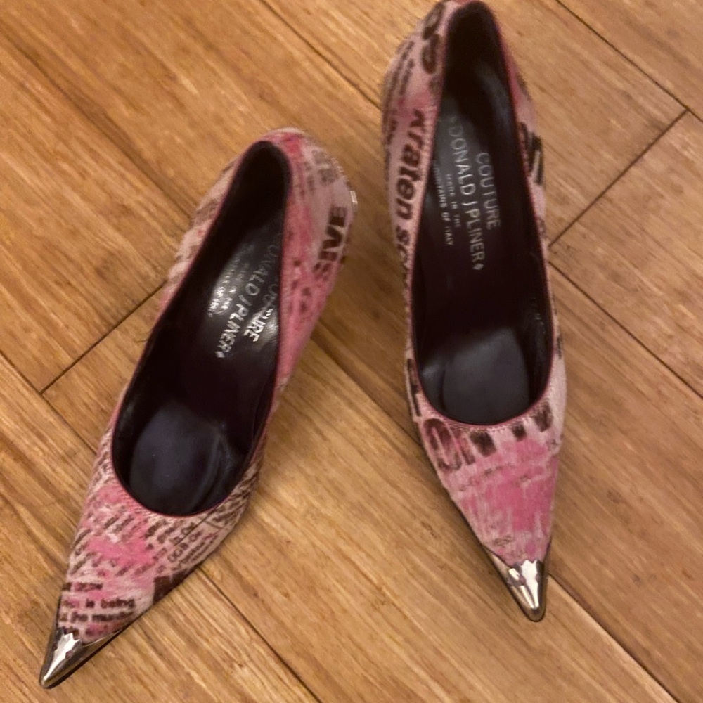 Donald J. Pliner Couture Newspaper Print Pony Hair Pumps